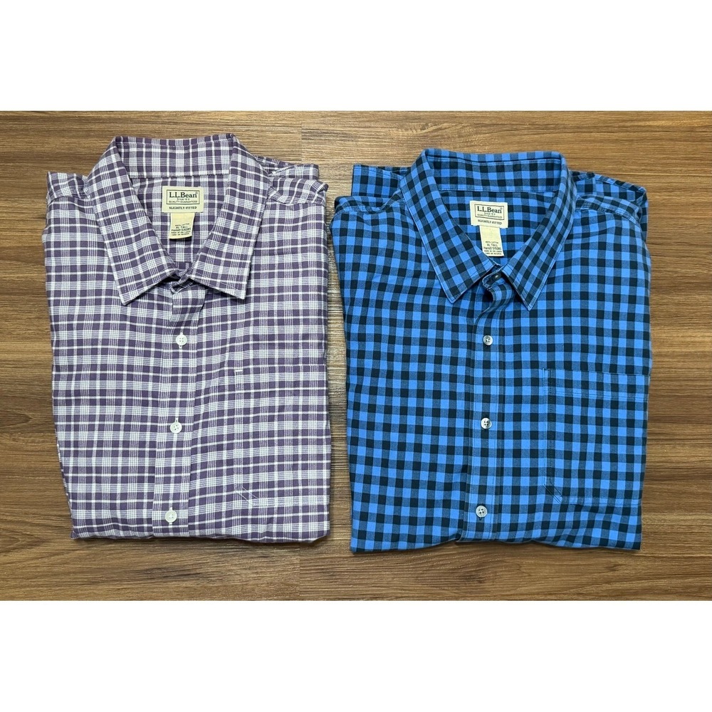 Lot of 2 LL Bean Slightly Fitted Mens Check Plaid Button Down Shirts Sz XLT Tall